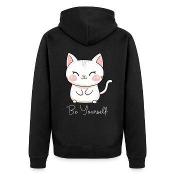 Cat Be Yourself Be Yourself Love Motivation - Unisex Premium Organic Zip Hoodie - black - Back - Nico (187cm)
