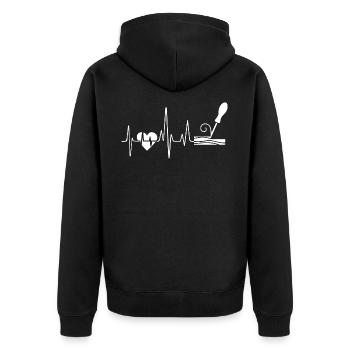 Wood carving Heartbeat - Unisex Premium Organic Zip Hoodie - black - Back - Nico (187cm)