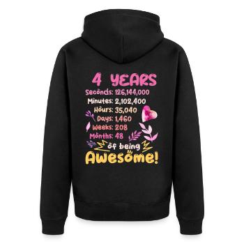 4 years old! Birthday gift for 4th birthday - Unisex Premium Organic Zip Hoodie - black - Back - Nico (187cm)