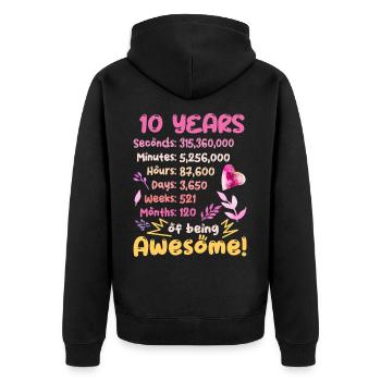 10 Jahre alt! Geburtstagsgeschenk 10. Geburtstag - Unisex Premium Bio Zip Hoodie - Schwarz - Hinten - Nico (187cm)
