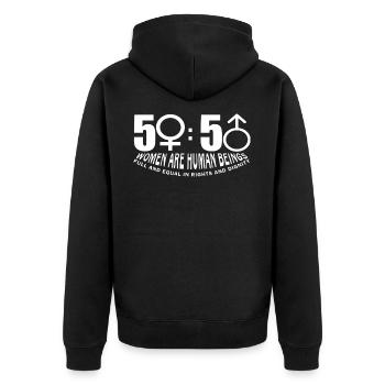 Women's Equality Day Women Are Human Being - Unisex Premium Organic Zip Hoodie - black - Back - Nico (187cm)
