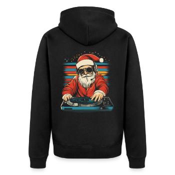 Weihnachtsmann mit Sonnenbrille am Turntable - Unisex Premium Bio Zip Hoodie - Schwarz - Hinten - Nico (187cm)