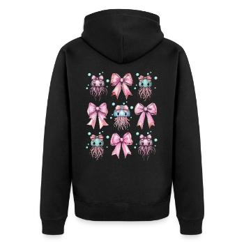 Coquette Schleife Qualle Ozean Mädchen Mama rosa - Unisex Premium Bio Zip Hoodie - Schwarz - Hinten - Nico (187cm)