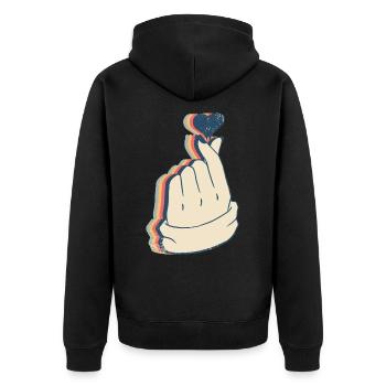 Saranghae Kpop Doigt Coeur Kdrama Rétro Line Art - Veste à capuche bio Premium Unisexe - noir - Dos - Nico (187cm)