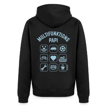 Multifunktions Papi (9 Icons) - Unisex Premium Bio Zip Hoodie - Schwarz - Hinten - Nico (187cm)
