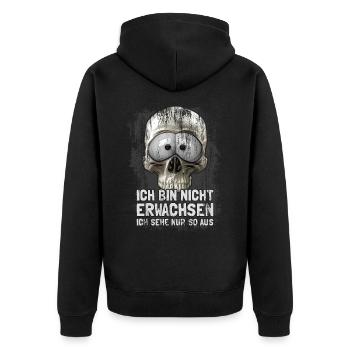 ich bin nicht erwachsen - Unisex Premium Bio Zip Hoodie - Schwarz - Hinten - Nico (187cm)