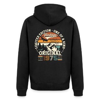 Cadeau original vintage 1975 47ème anniversaire - Veste à capuche bio Premium Unisexe - noir - Dos - Nico (187cm)