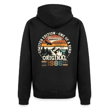 Cadeau original vintage 1986 36ème anniversaire - Veste à capuche bio Premium Unisexe - noir - Dos - Nico (187cm)