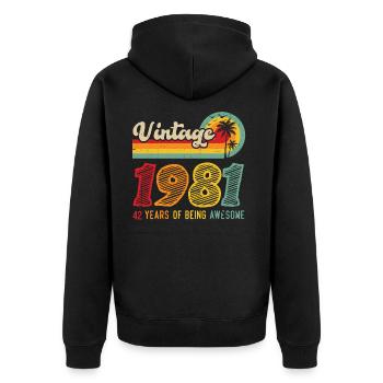 Vintage 1981, Cadeau D'anniversaire 42 Ans - Veste à capuche bio Premium Unisexe - noir - Dos - Nico (187cm)