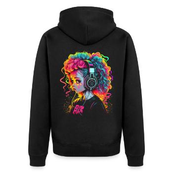 Jolie fille avec des écouteurs - Veste à capuche bio Premium Unisexe - noir - Dos - Nico (187cm)