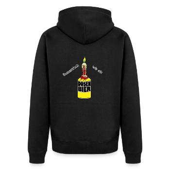 Romantisch wie ein Dosenbier - Unisex Premium Bio Zip Hoodie - Schwarz - Hinten - Nico (187cm)