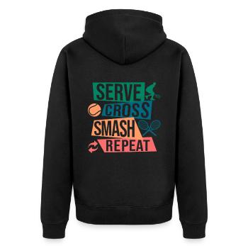 Tennis Art Serve Cross Match Repeat Gift Idea - Unisex Premium Bio Zip Hoodie - Schwarz - Hinten - Nico (187cm)