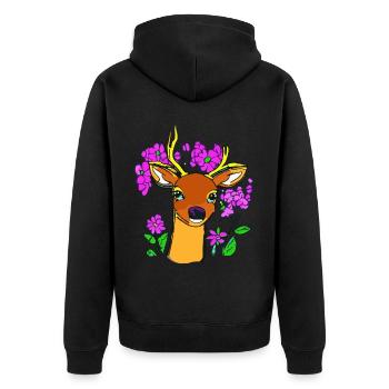 Deer with corolla: A touch of the wilderness - Unisex Premium Organic Zip Hoodie - black - Back - Nico (187cm)