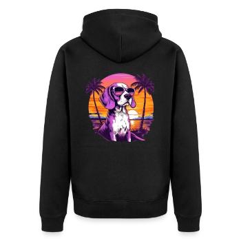 Beagle with sunglasses on the beach retro - Unisex Premium Organic Zip Hoodie - black - Back - Nico (187cm)