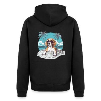 Beagle avec des lunettes de soleil sur la plage vintage - Veste à capuche bio Premium Unisexe - noir - Dos - Nico (187cm)
