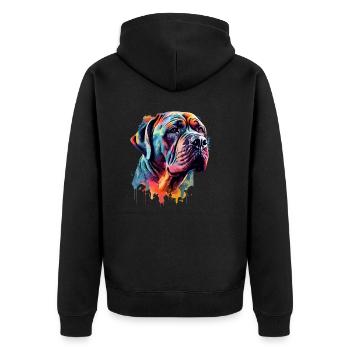 Bunter Mastiff Hund - Unisex Premium Bio Zip Hoodie - Schwarz - Hinten - Nico (187cm)
