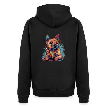 Bunter Norwich-Terrier-Hündin - Unisex Premium Bio Zip Hoodie - Schwarz - Hinten - Nico (187cm)