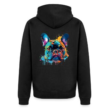Bunte französische Bulldogge - Unisex Premium Bio Zip Hoodie - Schwarz - Hinten - Nico (187cm)