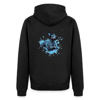 Dobermann Dock-Tauchen ins Wasser - Unisex Premium Bio Zip Hoodie - Schwarz - Hinten - Nico (187cm)