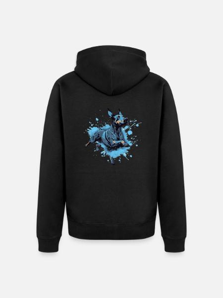 Doberman Dock-Diving into Water - Unisex Premium Organic Zip Hoodie - black