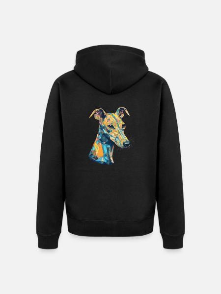 Buntes Whippet-Kunstdesign - Unisex Premium Bio Zip Hoodie - Schwarz