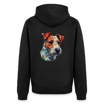Buntes Russel-Terrier-Kunstdesign - Unisex Premium Bio Zip Hoodie - Schwarz - Hinten - Nico (187cm)