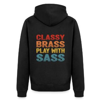 Classy Brass Play With Sass Euphoniumist Retro - Unisex Premium Bio Zip Hoodie - Schwarz - Hinten - Nico (187cm)