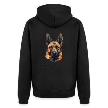 Buntes belgisches Malinois-Kunstdesign - Unisex Premium Bio Zip Hoodie - Schwarz - Hinten - Nico (187cm)