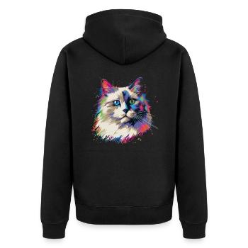 Bunte Ragdoll Katze - Unisex Premium Bio Zip Hoodie - Schwarz - Hinten - Nico (187cm)