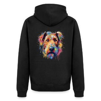 Bunte Airedale-Terrier - Unisex Premium Bio Zip Hoodie - Schwarz - Hinten - Nico (187cm)