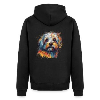 Bunter Havaneser Hund - Unisex Premium Bio Zip Hoodie - Schwarz - Hinten - Nico (187cm)