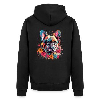 Bunte französische Bulldogge - Unisex Premium Bio Zip Hoodie - Schwarz - Hinten - Nico (187cm)