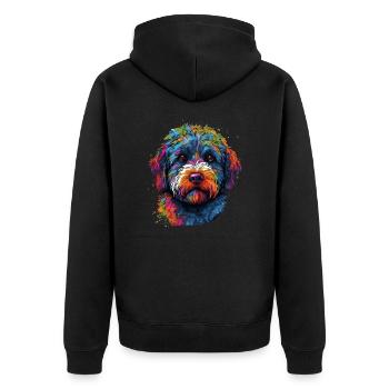 Bunter Lagotto Romagnolo - Unisex Premium Bio Zip Hoodie - Schwarz - Hinten - Nico (187cm)