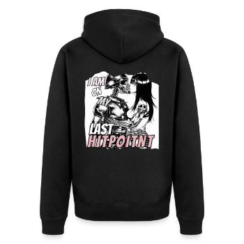 Gamer - I am on my Last Hitpoint - Unisex Premium Bio Zip Hoodie - Schwarz - Hinten - Nico (187cm)