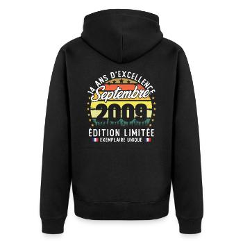 Vintage rétro septembre 2009 anniversaire 14 Ans - Veste à capuche bio Premium Unisexe - noir - Dos - Nico (187cm)