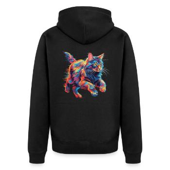 Bunte Maine Coon Katze Neon - Unisex Premium Bio Zip Hoodie - Schwarz - Hinten - Nico (187cm)