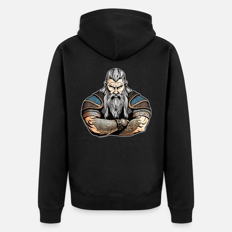 Stolzer Wikinger mit Tattoos - Unisex Premium Bio Zip Hoodie - Schwarz