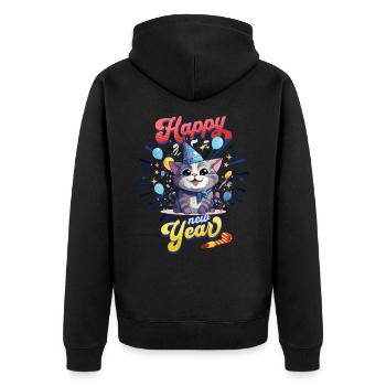 Réveillon du Nouvel An Chat Bonne Année Fête du Nouvel An Célébration - Veste à capuche bio Premium Unisexe - noir - Dos - Nico (187cm)