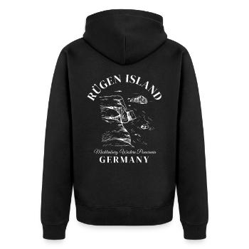 Rugen island Brandenburg Deutschland - Unisex Premium Bio Zip Hoodie - Schwarz - Hinten - Nico (187cm)
