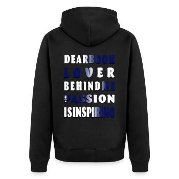 Lieber Buchliebhaber, - Unisex Premium Bio Zip Hoodie - Schwarz - Hinten - Nico (187cm)