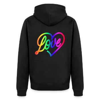 Love LOVE love Herz Regenbogen - Unisex Premium Bio Zip Hoodie - Schwarz - Hinten - Nico (187cm)