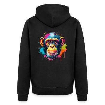 Bunter Schimpanse Farbkleckse Farbspritzer - Unisex Premium Bio Zip Hoodie - Schwarz - Hinten - Nico (187cm)