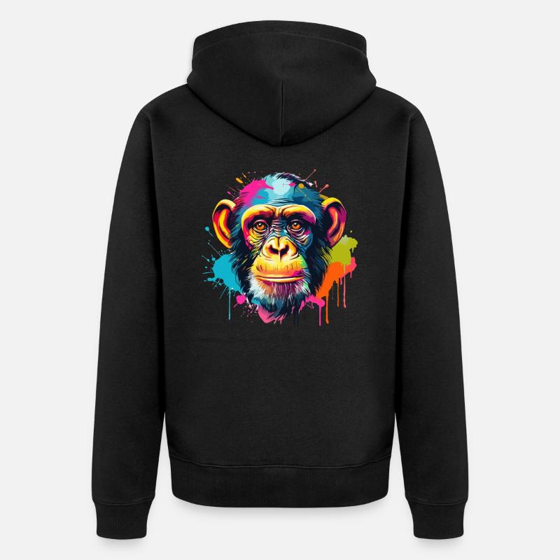 Bunter Schimpanse Farbkleckse Farbspritzer - Unisex Premium Bio Zip Hoodie - Schwarz