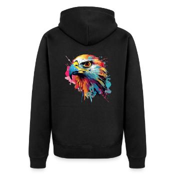 Bunter Falke Farbkleckse Farbspritzer - Unisex Premium Bio Zip Hoodie - Schwarz - Hinten - Nico (187cm)