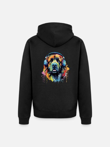 Bunter Leonberger mit Kopfhörer - Unisex Premium Bio Zip Hoodie - Schwarz