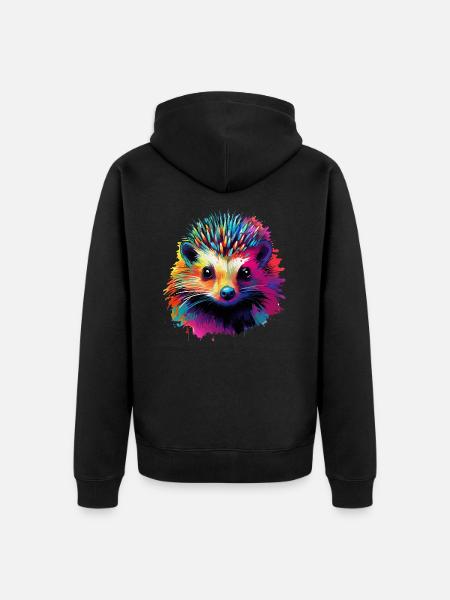 Bunter Igel Farbkleckse Farbspritzer - Unisex Premium Bio Zip Hoodie - Schwarz
