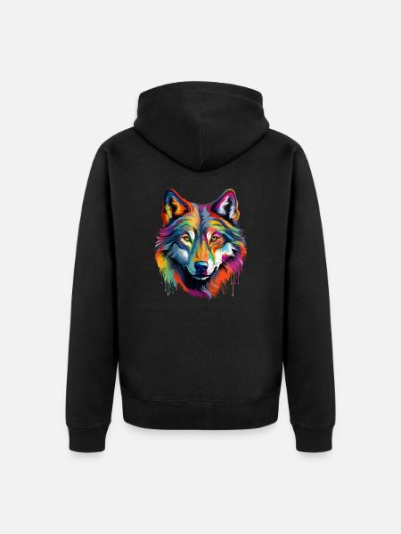 Bunter Wolf Farbspritzer Farbkleckse - Unisex Premium Bio Zip Hoodie - Schwarz