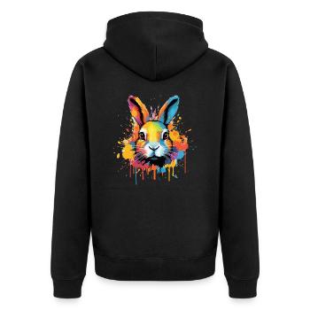 Bunter Hase Farbkleckse Farbspritzer - Unisex Premium Bio Zip Hoodie - Schwarz - Hinten - Nico (187cm)