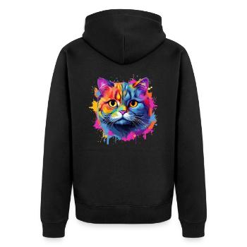 Chat Scottish Fold coloré, touches de couleur - Veste à capuche bio Premium Unisexe - noir - Dos - Nico (187cm)