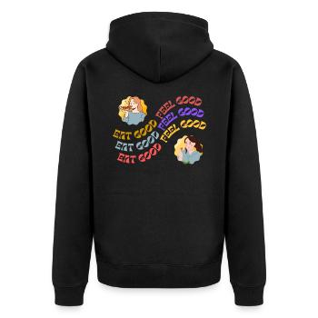 ESSEN SIE GUT, FÜHLEN SIE SICH GUT - Unisex Premium Bio Zip Hoodie - Schwarz - Hinten - Nico (187cm)